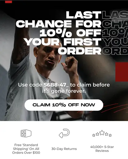 Black Sanabul email with athlete image, last-chance discount, shipping, returns, and review icons.