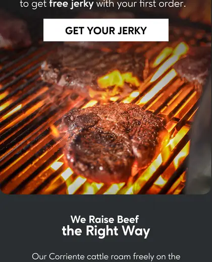Capital Farms email with grilled steak, sourcing story, free jerky offer, and meat categories.