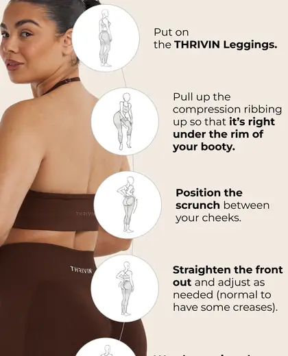 Thrivin email showing how to wear leggings for a lift effect with illustrated feature cards.