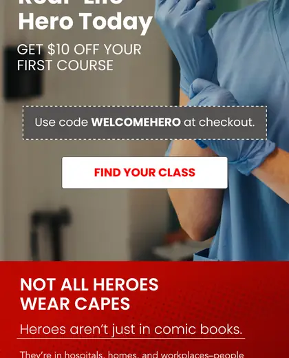 SureFire CPR email with healthcare worker, mission statement, course features, and first-course discount.